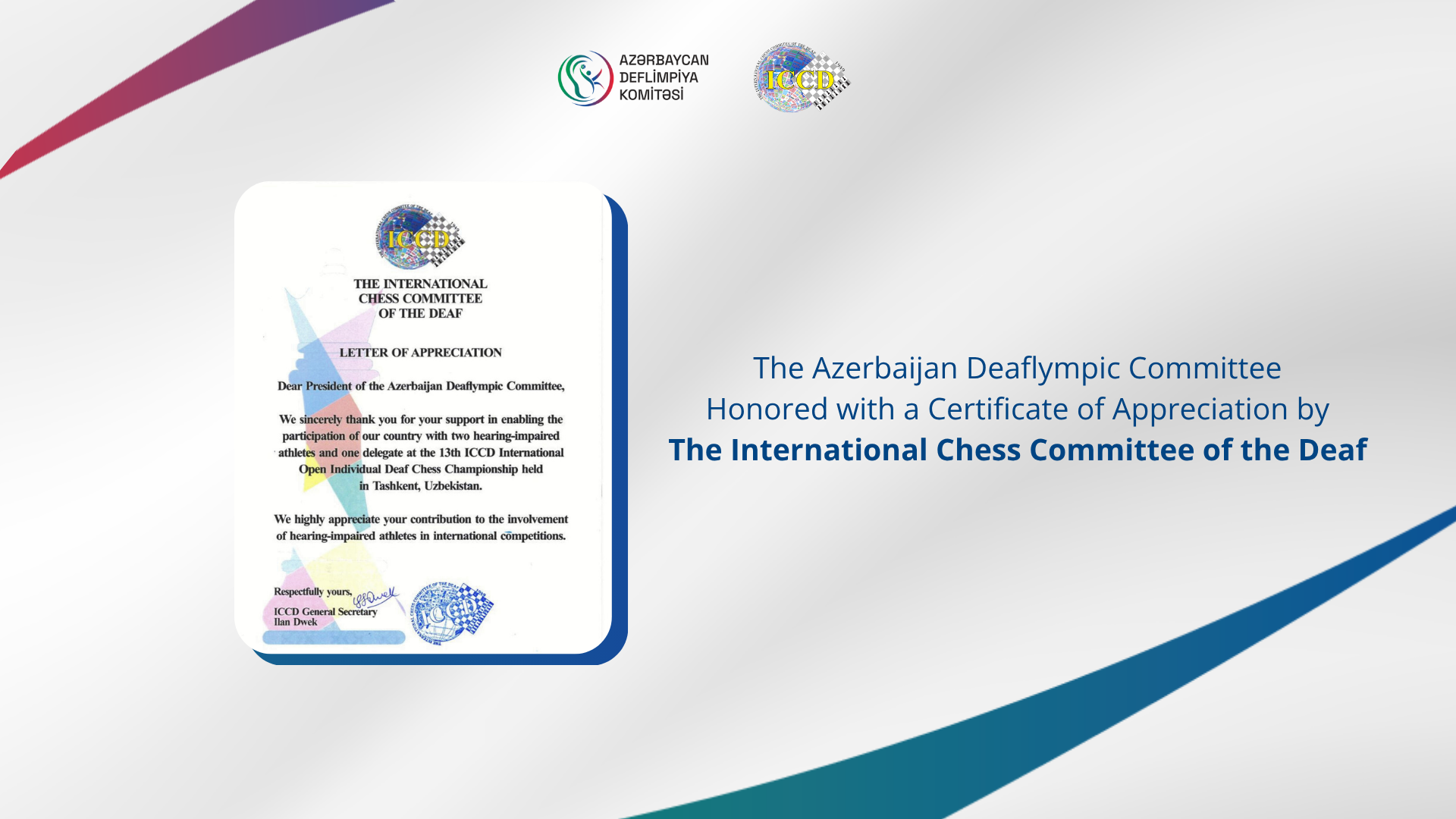 The Azerbaijan Deaflympic Committee Honored with a Certificate of Appreciation